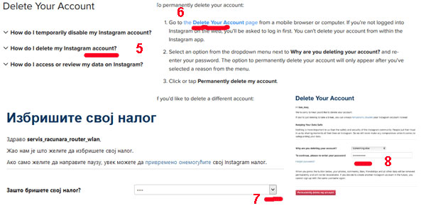 brisanje instagram naloga